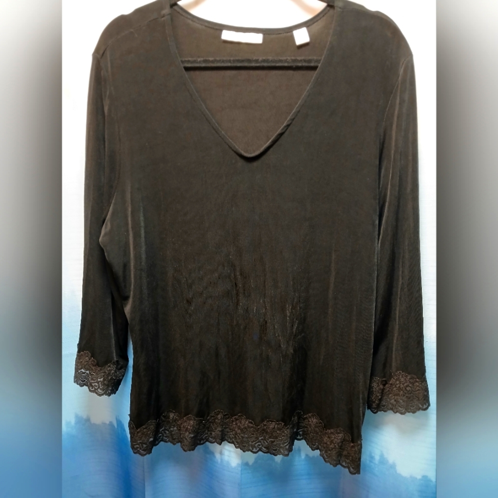 Coldwater Creek Travel Knit Black top XL